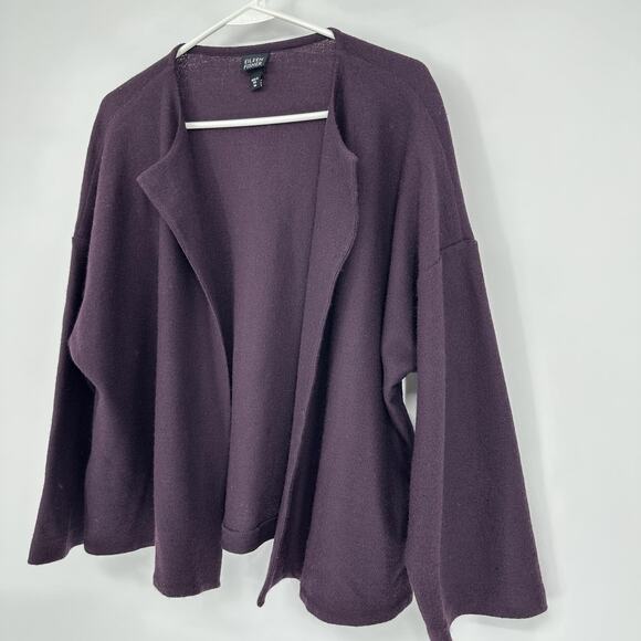 Eileen Fisher Sweater Womens Medium Purple Open Front Cardigan 100% Wool USA - Picture 5 of 10